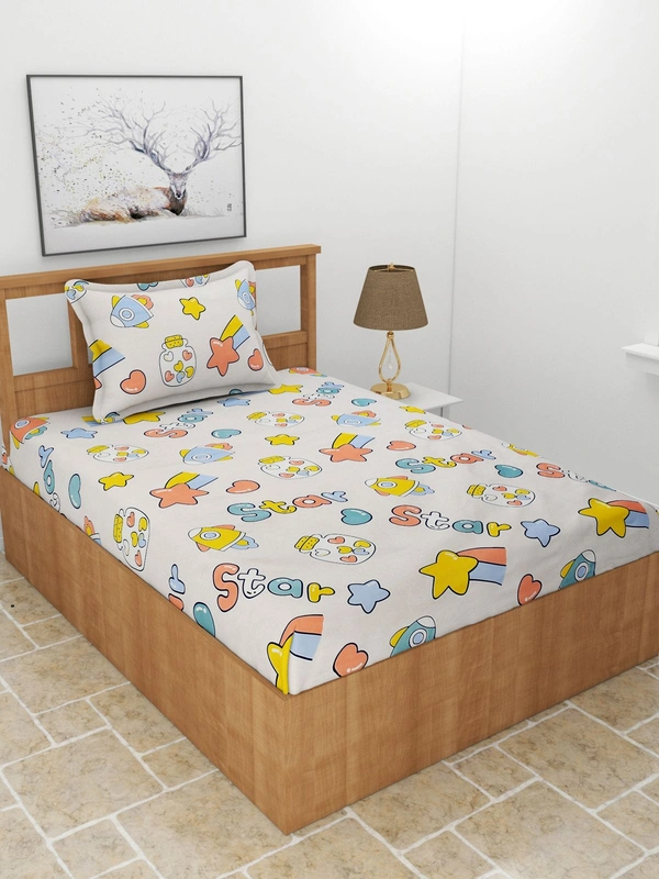 MORADO Premium Glace Cotton Single Bedsheet with 1 King Size Pillow Cover (60x90 Inches) - Offwhite