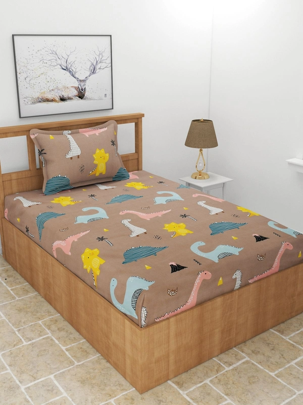 MORADO Premium Glace Cotton Single Bedsheet with 1 King Size Pillow Cover (60x90 Inches) - Brown