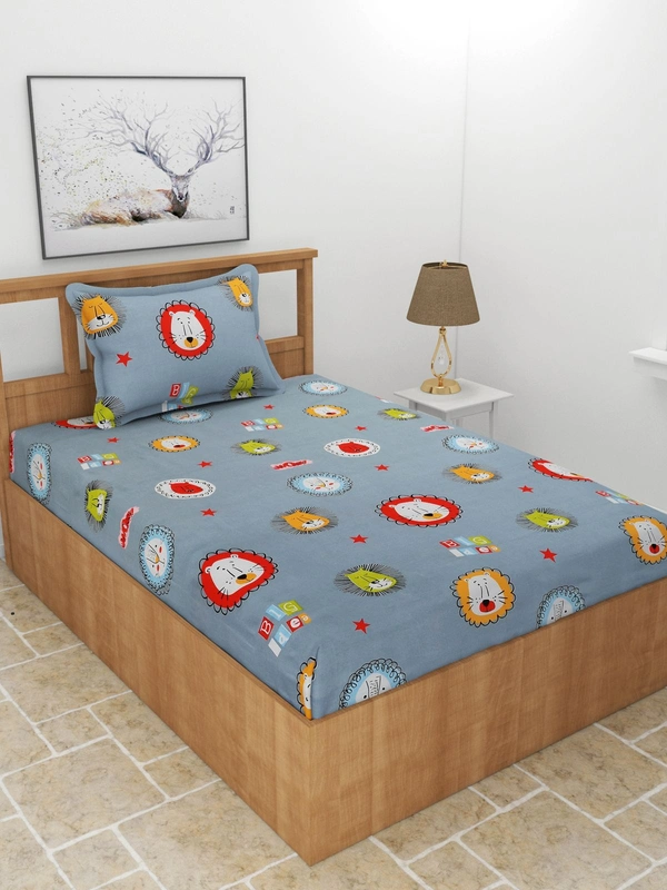 MORADO Premium Glace Cotton Single Bedsheet with 1 King Size Pillow Cover (60x90 Inches) - Grey