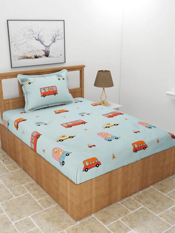 MORADO Premium Glace Cotton Single Bedsheet with 1 King Size Pillow Cover (60x90 Inches) - Blue