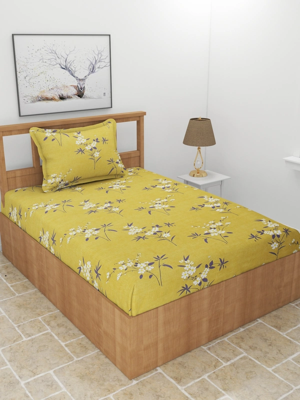 MORADO Premium Glace Cotton Single Bedsheet With 1 King Size Pillow Cover (60x90 Inches) - 60x90 Inches, Green