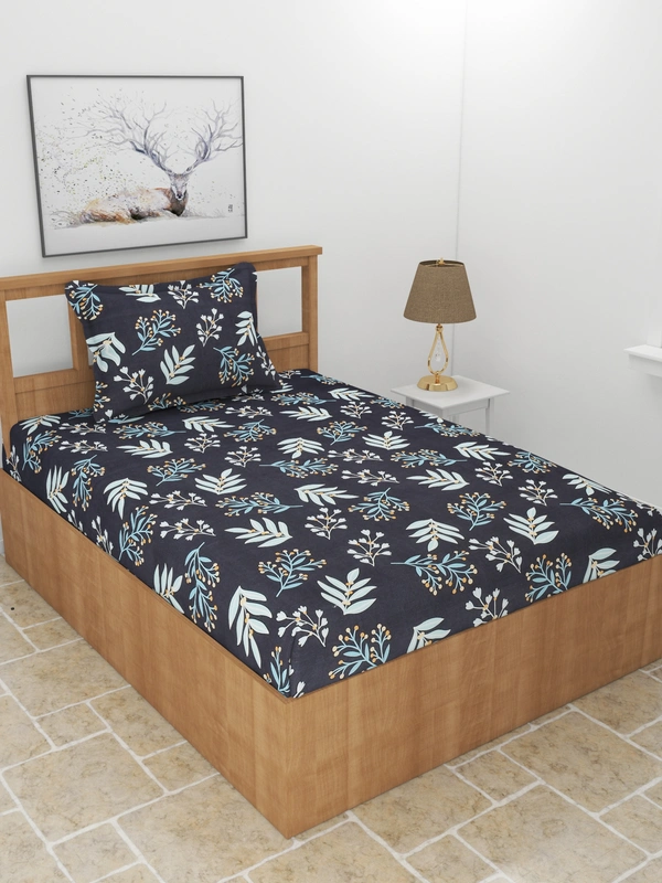 MORADO Premium Glace Cotton Single Bedsheet With 1 King Size Pillow Cover (60x90 Inches) - 60x90 Inches, Blue