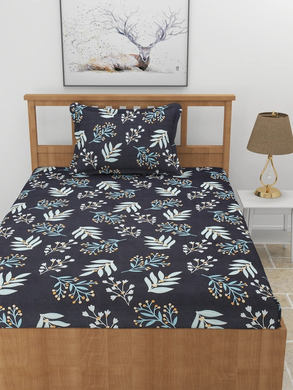 MORADO Premium Glace Cotton Single Bedsheet With 1 King Size Pillow Cover (60x90 Inches) - 60x90 Inches, Blue