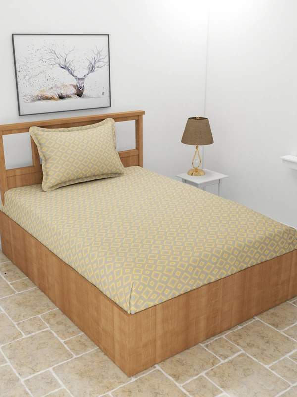 MORADO Premium Glace Cotton Single Bedsheet With 1 King Size Pillow Cover (60x90 Inches) - 60x90 Inches, Yellow