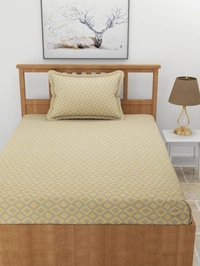 MORADO Premium Glace Cotton Elastic Fitted Single Bedsheet With 1 Pillow Cover (36x72x8 Inches) - 36x72x8 Inches, Yellow