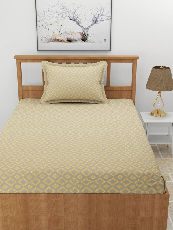 MORADO Premium Glace Cotton Elastic Fitted Single Bedsheet With 1 Pillow Cover (36x72x8 Inches) - 36x72x8 Inches, Yellow