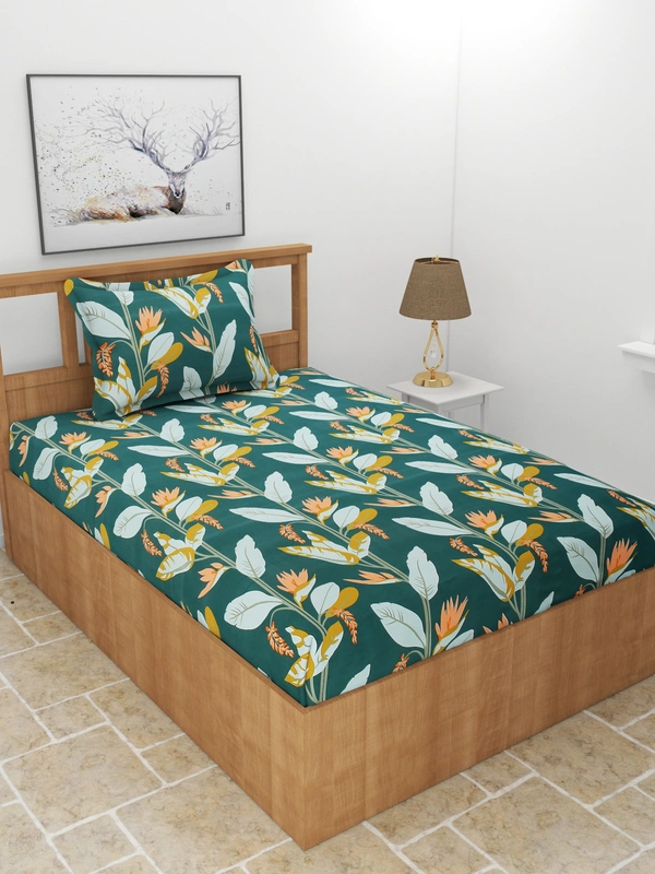 MORADO Premium Glace Cotton Single Bedsheet With 1 King Size Pillow Cover (60x90 Inches) - 60x90 Inches, Green