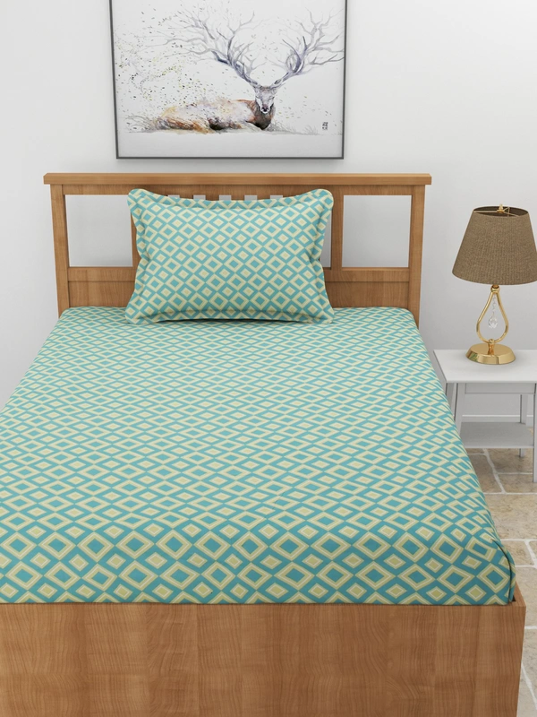 MORADO Premium Glace Cotton Elastic Fitted Single Bedsheet With 1 Pillow Cover (36x72x8 Inches) - 36x72x8 Inches, Green