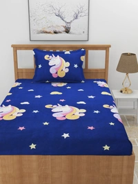 MORADO Premium Glace Cotton Single Bedsheet With 1 King Size Pillow Cover (60x90 Inches) - 60x90 Inches, Blue