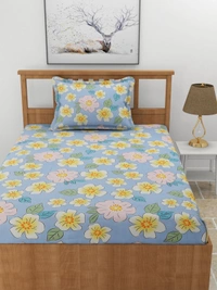 MORADO Premium Glace Cotton Single Bedsheet With 1 King Size Pillow Cover (60x90 Inches) - 36x72x8 Inches