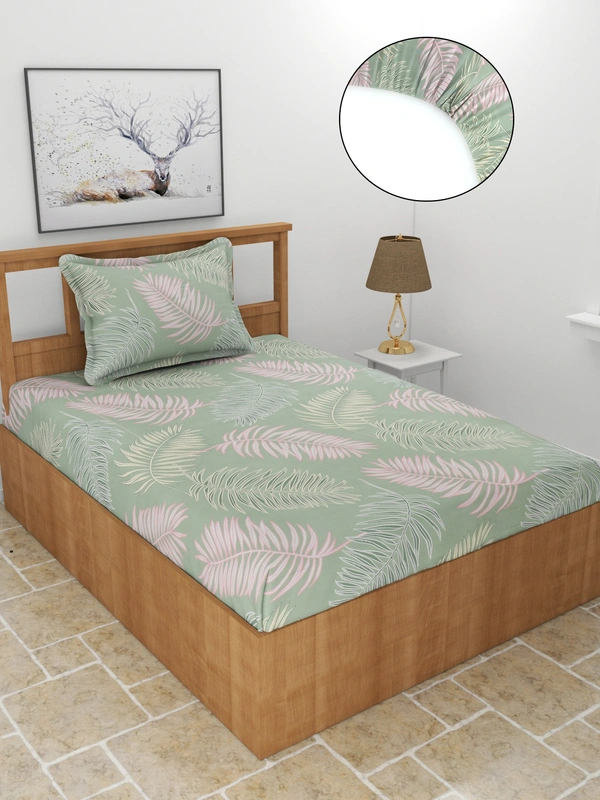 MORADO Premium Glace Cotton Single Bedsheet With 1 King Size Pillow Cover (60x90 Inches) - 36x72x8 Inches