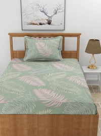 MORADO Premium Glace Cotton Single Bedsheet With 1 King Size Pillow Cover (36x72x8 Inches) - 36x72x8 Inches, Green