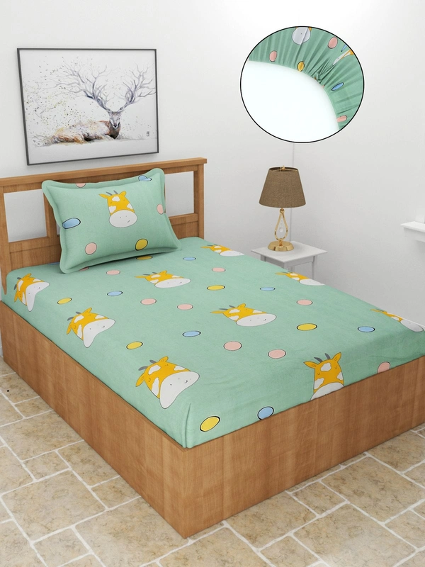 MORADO Premium Glace Cotton Single Bedsheet With 1 King Size Pillow Cover (60x90 Inches) - 36x72x8 Inches, Green