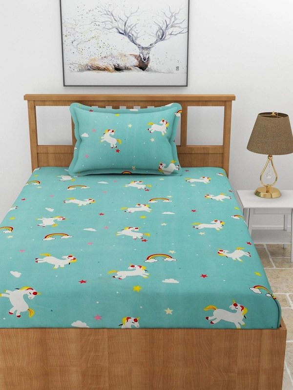 MORADO Premium Glace Cotton Single Bedsheet With 1 King Size Pillow Cover (60x90 Inches) - 60x90 Inches, Blue