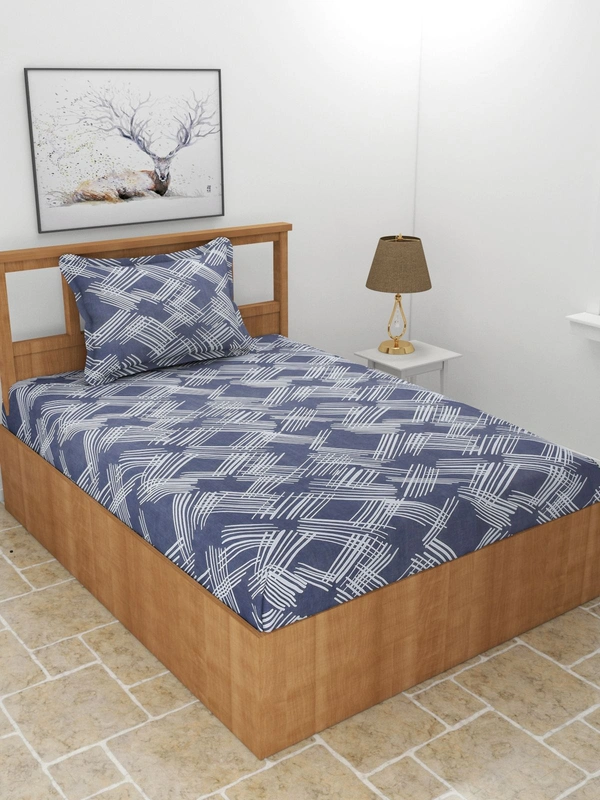 MORADO Premium Glace Cotton Single Bedsheet With 1 King Size Pillow Cover (60x90 Inches) - 60x90 Inches, Blue