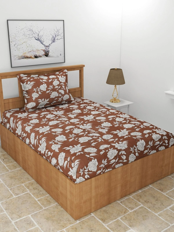 MORADO Premium Glace Cotton Single Bedsheet With 1 King Size Pillow Cover (60x90 Inches) - 60x90 Inches, Coffee