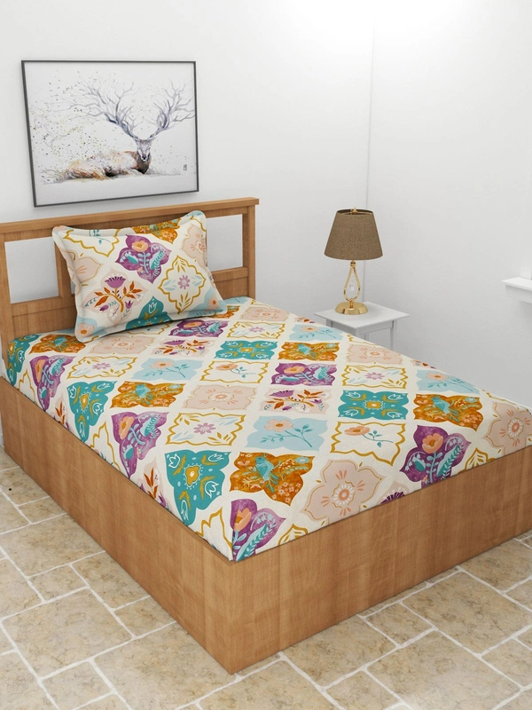 MORADO Premium Glace Cotton Single Bedsheet With 1 King Size Pillow Cover (60x90 Inches) - 60x90 Inches, Purple