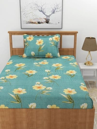 MORADO Premium Glace Cotton Single Bedsheet with 1 King Size Pillow Cover (60x90 Inches) - 60x90 Inches, Green