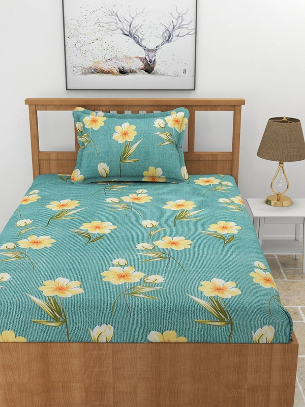 MORADO Premium Glace Cotton Single Bedsheet with 1 King Size Pillow Cover (60x90 Inches) - 60x90 Inches, Green