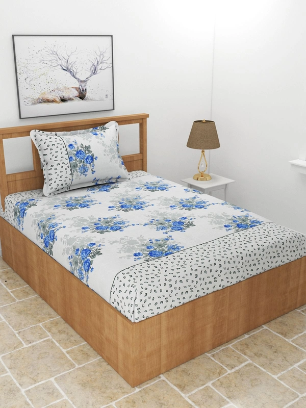 MORADO Premium Glace Cotton Single Bedsheet with 1 King Size Pillow Cover (60x90 Inches) - 60x90 Inches, Blue