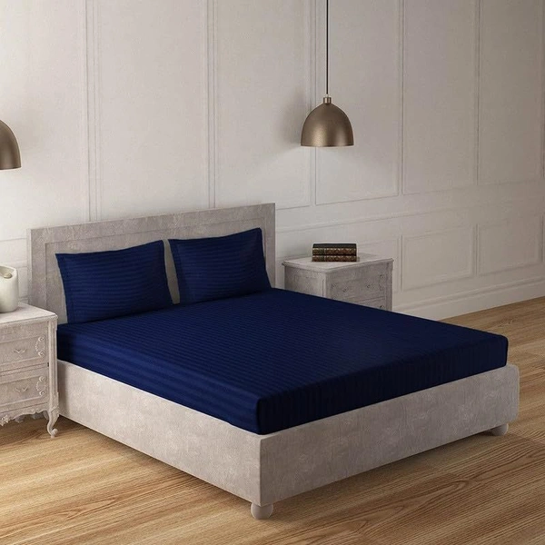 MORADO Premium Glace Cotton Stripe Double Bedsheet With 2 King Size Pillow Covers for Home-Hotels-Guest House (108x108 Inches) - 108x108 Inches, Blue