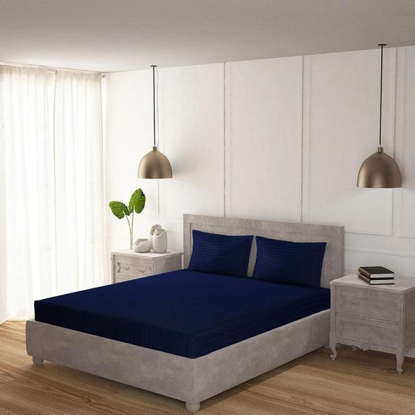 MORADO Premium Glace Cotton Stripe Double Bedsheet With 2 King Size Pillow Covers for Home-Hotels-Guest House (108x108 Inches) - 108x108 Inches, Blue
