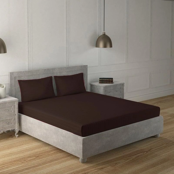 MORADO Premium Glace Cotton Stripe Double Bedsheet With 2 King Size Pillow Covers for Home-Hotels-Guest House (108x108 Inches) - 108x108 Inches, Brown