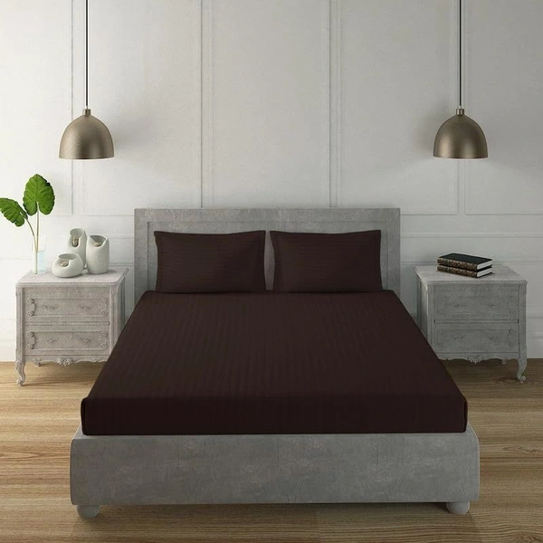 MORADO Premium Glace Cotton Stripe Double Bedsheet With 2 King Size Pillow Covers for Home-Hotels-Guest House (108x108 Inches) - 108x108 Inches, Brown