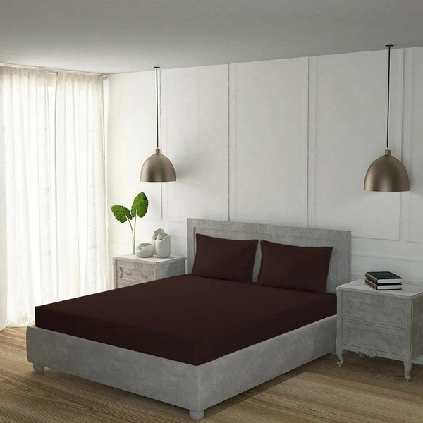 MORADO Premium Glace Cotton Stripe Double Bedsheet With 2 King Size Pillow Covers for Home-Hotels-Guest House (108x108 Inches) - 108x108 Inches, Brown