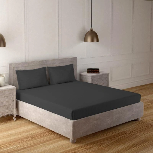 MORADO Premium Glace Cotton Stripe Double Bedsheet With 2 King Size Pillow Covers for Home-Hotels-Guest House (108x108 Inches) - 108x108 Inches, Dark Grey