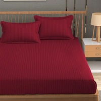MORADO Premium Glace Cotton Stripe Double Bedsheet With 2 King Size Pillow Covers for Home-Hotels-Guest House (108x108 Inches) - 108x108 Inches, Maroon