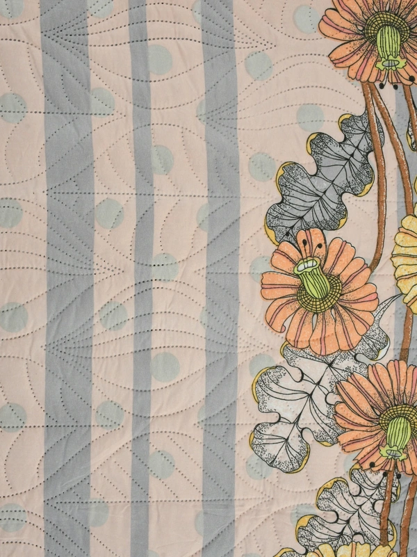 MORADO Glace Cotton Luxury Ultrasonic Printed Lightweight All Season Bedspreads/Quilted Bed Cover With 2 King Size Pillow Covers - (90x100 inches -Peach & Grey Floral) - 90x100 Inches, Web Orange