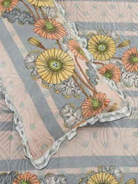 MORADO Glace Cotton Luxury Ultrasonic Printed Lightweight All Season Bedspreads/Quilted Bed Cover With 2 King Size Pillow Covers - (90x100 inches -Peach & Grey Floral) - 90x100 Inches, Web Orange