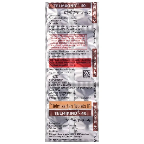 MANKIND PHARMA Telmikind 40Mgtab (10 Tab)