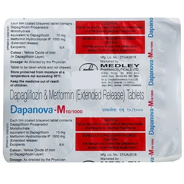MEDLEY PHARMACEUTICALS Dapanova M 10/1000Mgtab (15 Tab)