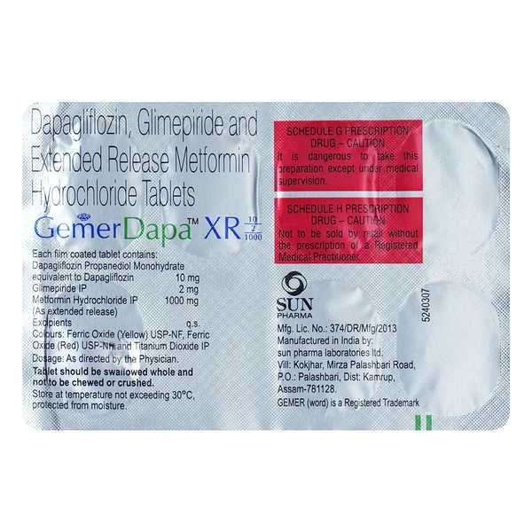 SUN PHARMA Gemer Dapa Xr 10/2/1000Mg Tab (7 Tab)