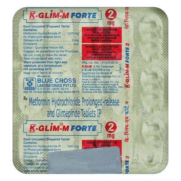 BLUE CROSS LABORATORIES LTD. K Glim M Forte 2Mgtab (15 Tab)