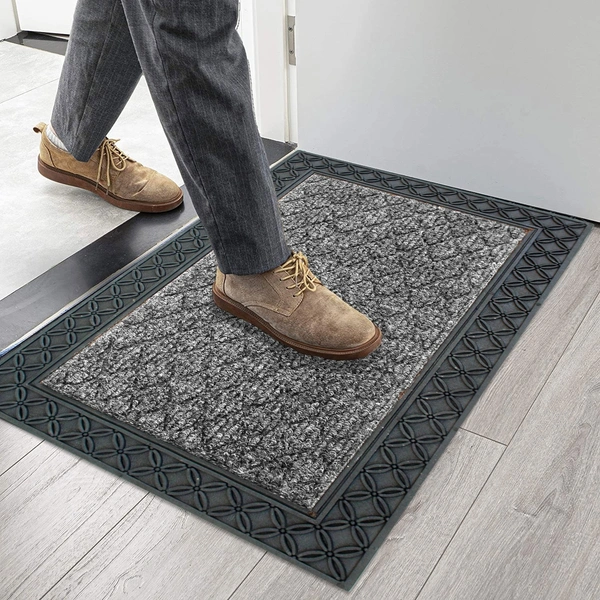 Luxe Home International Rectangular Door Mats For Home Natural Coir Mat Solid Waterproof Low Profile Entrance Rug With Anti-Slip Rubber Backing For Indoor And Outdoor Use (45Cm X 75Cm, Grey, Pc 1) - 45x75 cm, Grey