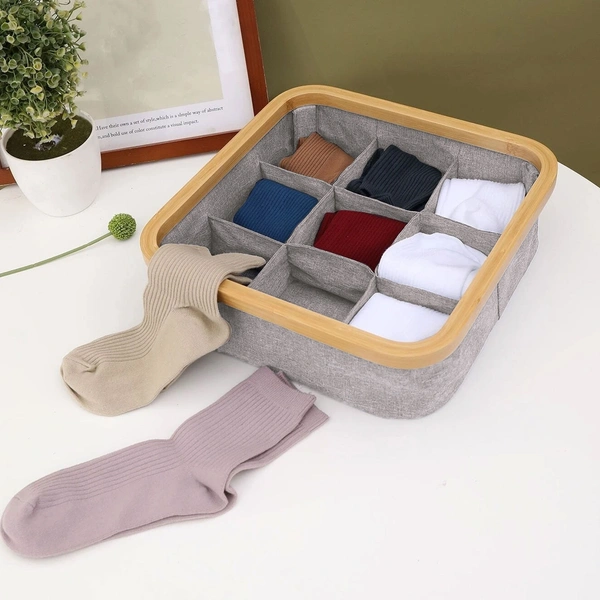 Luxe Home International Storage Box for Clothes, Polyester and Bamboo Frame Foldable Multipurpose Use Kitchen, Bathroom Organizer Boxes Toys, Other Supplies - 30x30 cm, Grey