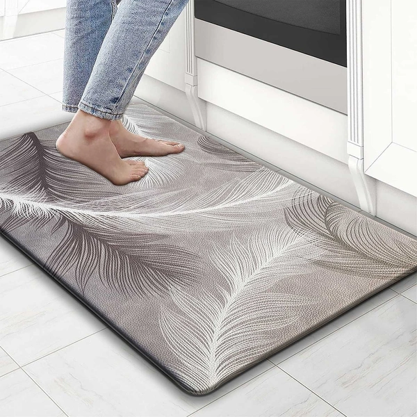 Luxe Home International Kitchen Mat Anti-Fatigue Non-Slip Cushioned Comfort Mat - Geometric Pattern Standing Desk Mat - Waterproof and Easy to Clean for Home and Office - 45x75 cm, feather