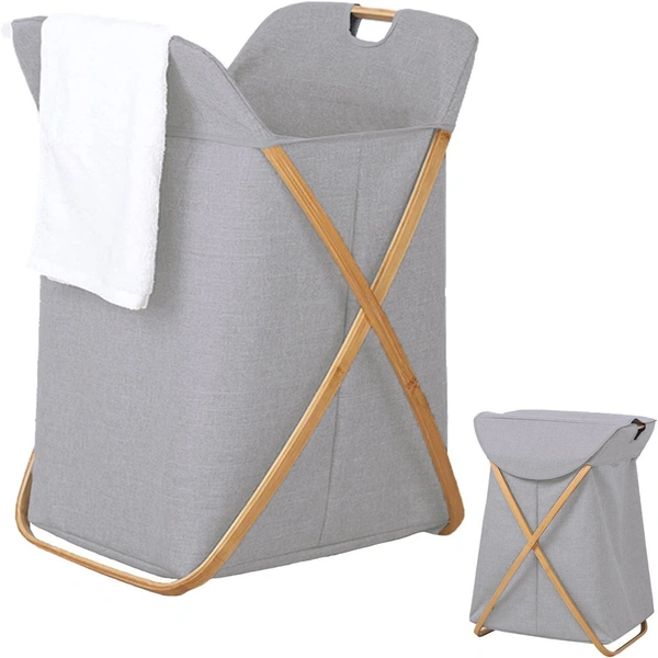 Luxe Home International Laundry Basket for Clothes, Premium Bamboo Big Storage Bag with Lid Multipurpose Used In Laundry Rooms, Bedrooms, Bathrooms (40x70 cm, Grey) - 40X36X70CM, Grey