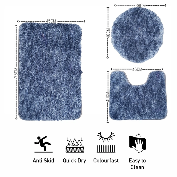 Luxe Home International Luxe Home Bath mat Super Soft Anti Skid Hawaii Contour Set of 3 Piece Rugs for Bathroom ( Charcoal, Medium ) - 45x75 cm, Charcoal