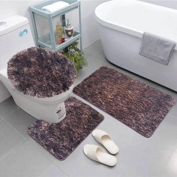 Luxe Home International Luxe Home Bath mat Super Soft Anti Skid Hawaii Contour Set of 3 Piece Rugs for Bathroom ( Cocoa, Medium ) - 45x75 cm, Cocoa