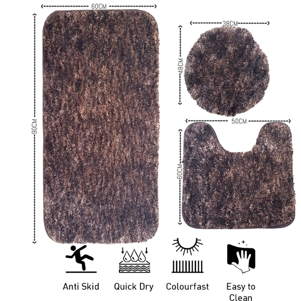 Luxe Home International Luxe Home Bath mat Super Soft Anti Skid Hawaii Contour Set of 3 Piece Rugs for Bathroom ( Cocoa, Medium ) - 45x75 cm, Cocoa