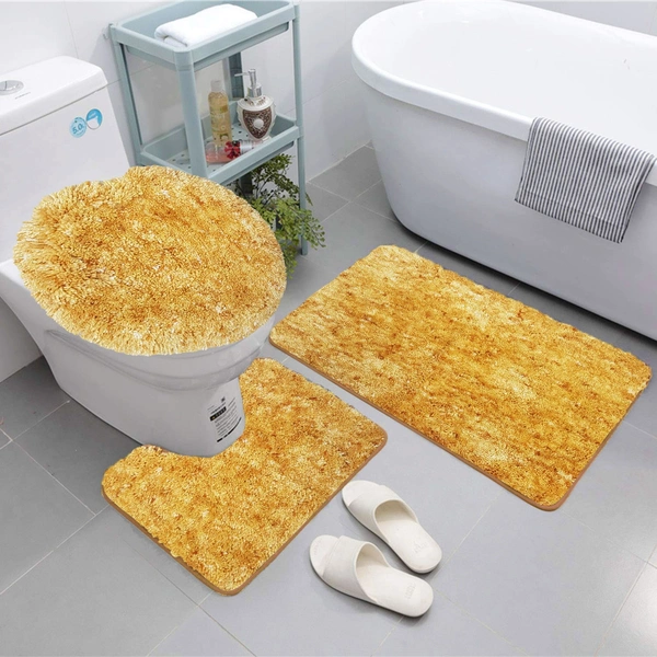 Luxe Home International Luxe Home Bath mat Super Soft Anti Skid Hawaii Contour Set of 3 Piece Rugs for Bathroom ( Gold, Medium ) - 45x75 cm, Gold
