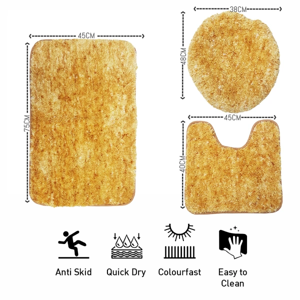 Luxe Home International Luxe Home Bath mat Super Soft Anti Skid Hawaii Contour Set of 3 Piece Rugs for Bathroom ( Gold, Medium ) - 45x75 cm, Gold