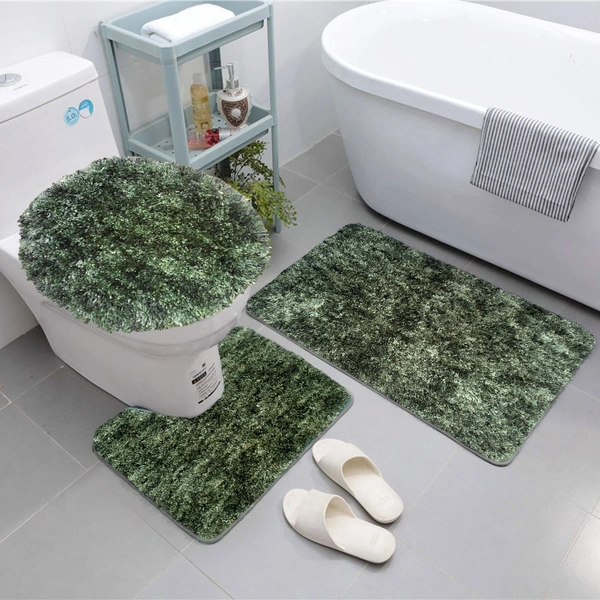 Luxe Home International Luxe Home Bath mat Super Soft Anti Skid Hawaii Contour Set of 3 Piece Rugs for Bathroom ( Hunter Green, Medium ) - 45x75 cm, Green