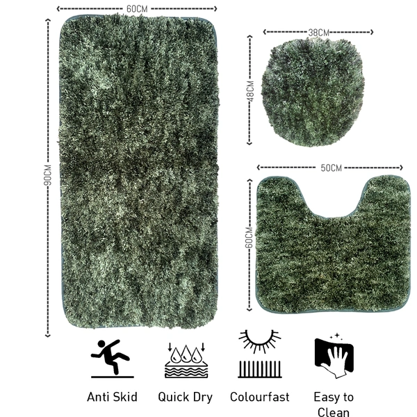 Luxe Home International Luxe Home Bath mat Super Soft Anti Skid Hawaii Contour Set of 3 Piece Rugs for Bathroom ( Hunter Green, Medium ) - 45x75 cm, Green