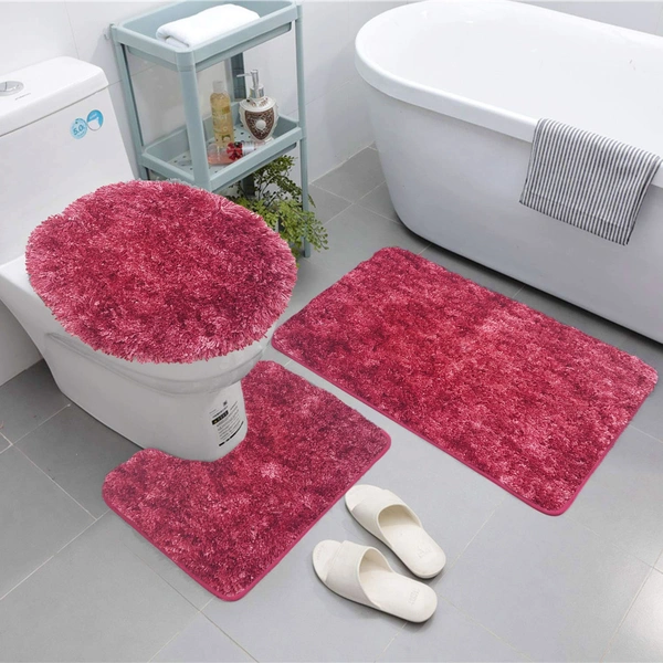 Luxe Home International Luxe Home Bath mat Super Soft Anti Skid Hawaii Contour Set of 3 Piece Rugs for Bathroom ( Pastel Red, Medium ) - 45x75 cm, Pastel Red