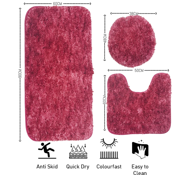 Luxe Home International Luxe Home Bath mat Super Soft Anti Skid Hawaii Contour Set of 3 Piece Rugs for Bathroom ( Pastel Red, Medium ) - 45x75 cm, Pastel Red